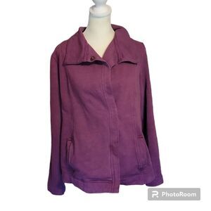 Eddie Bauer Fuscia Snap Button Sweat Jacket Women's Size Medium